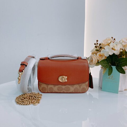 MS0663 Coach Cassie 17 Signature 3-Way Bag Canvas and Calfskin Tan x GHW
