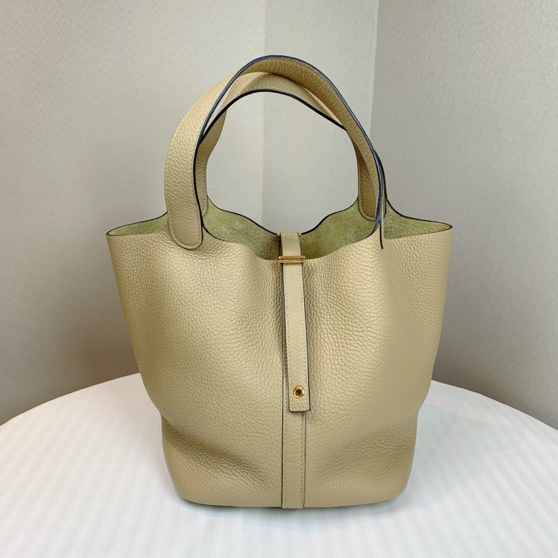 愛馬仕/Hermes Picotin Lock 22 米色金扣菜籃子手提水桶包 配件:鎖頭 塵袋 22x17x21cm-1