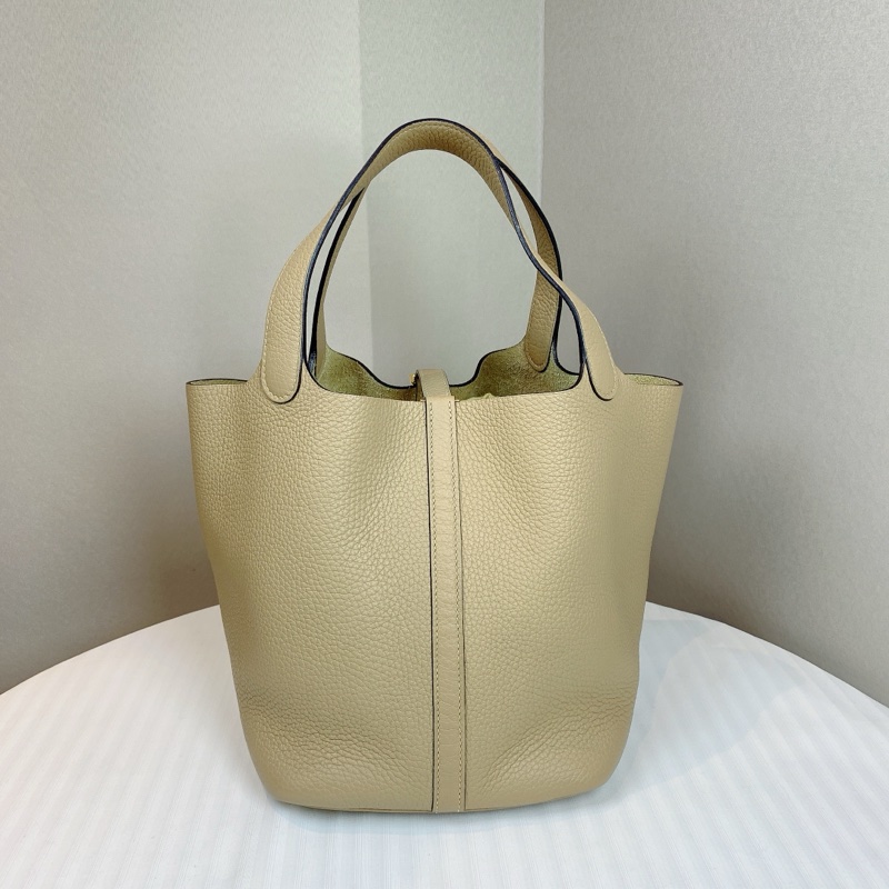 愛馬仕/Hermes Picotin Lock 22 米色金扣菜籃子手提水桶包 配件:鎖頭 塵袋 22x17x21cm-2