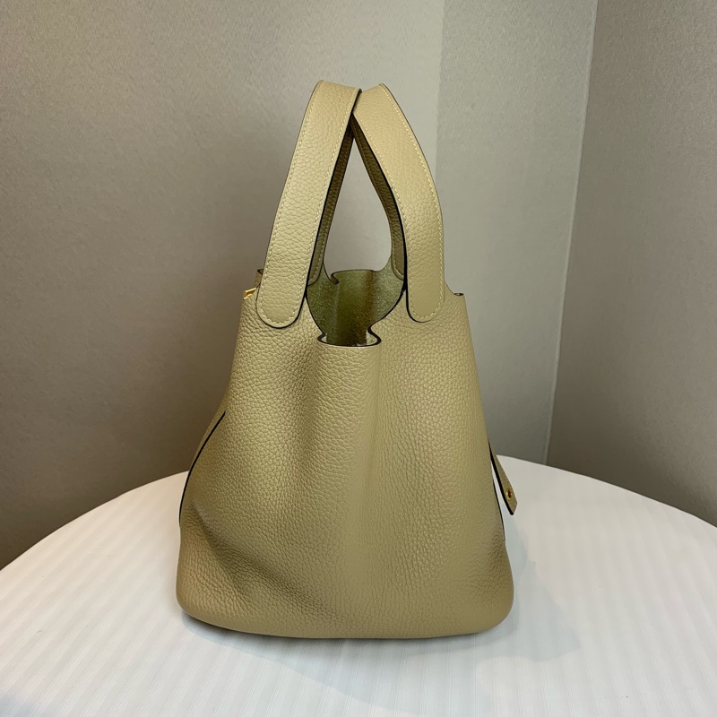 愛馬仕/Hermes Picotin Lock 22 米色金扣菜籃子手提水桶包 配件:鎖頭 塵袋 22x17x21cm-3
