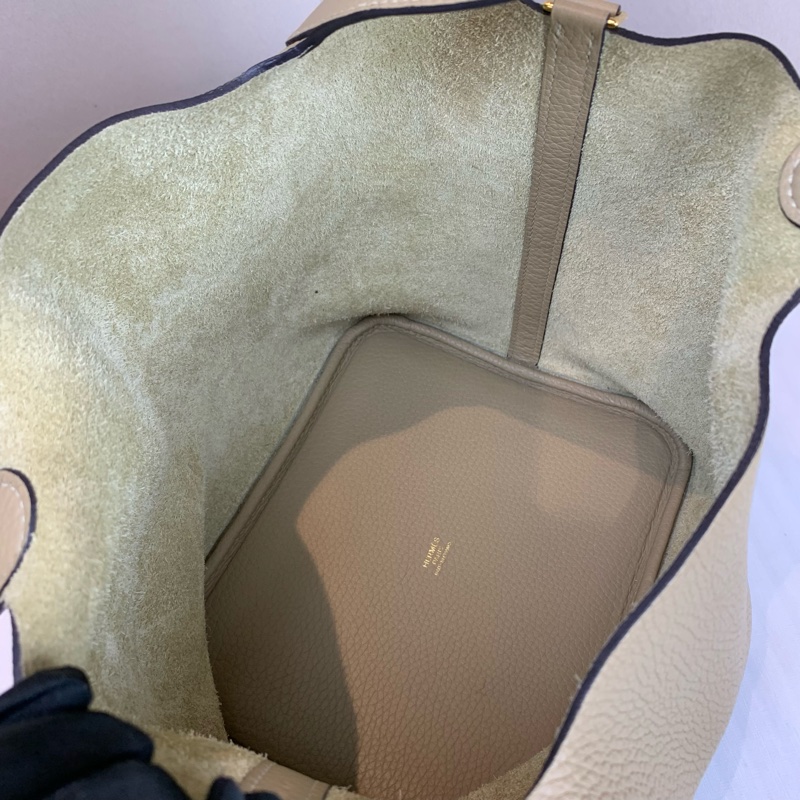 愛馬仕/Hermes Picotin Lock 22 米色金扣菜籃子手提水桶包 配件:鎖頭 塵袋 22x17x21cm-6