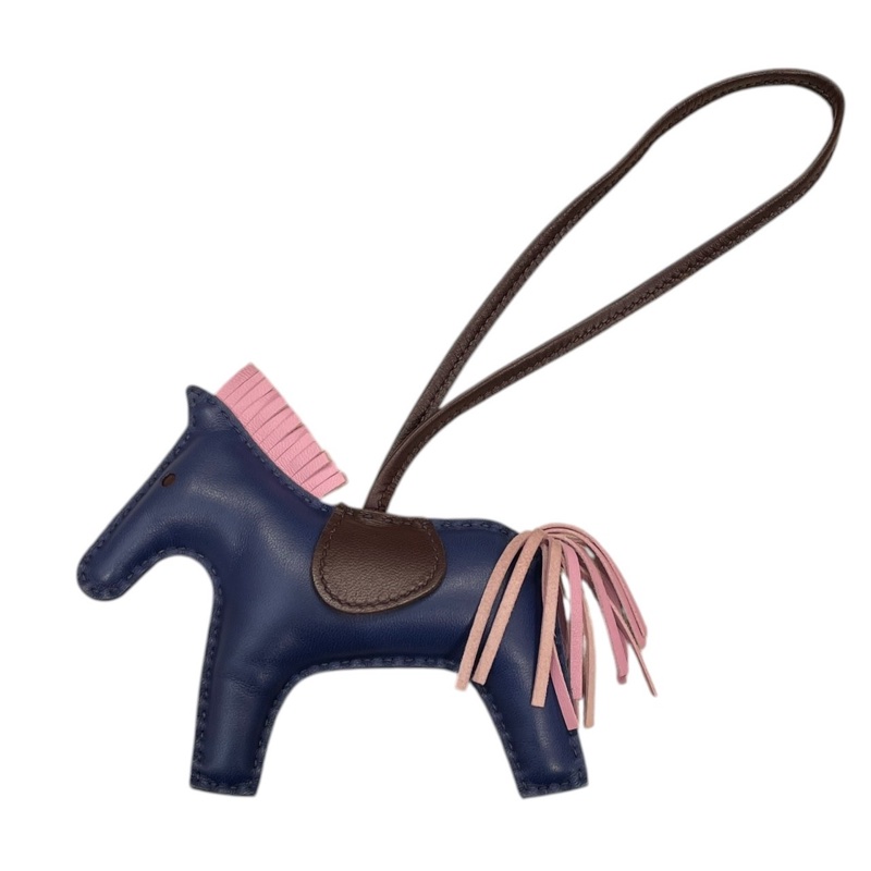 HERMES 愛馬仕 RODEO MM 小馬吊飾 小羊皮 深藍色-0