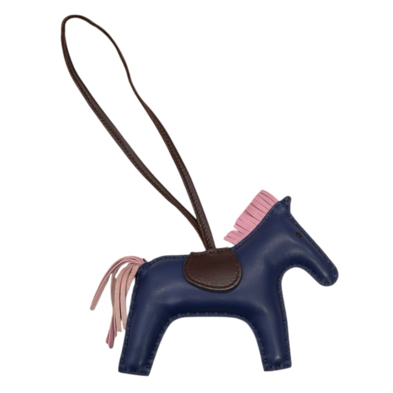 HERMES 愛馬仕 RODEO MM 小馬吊飾 小羊皮 深藍色-1
