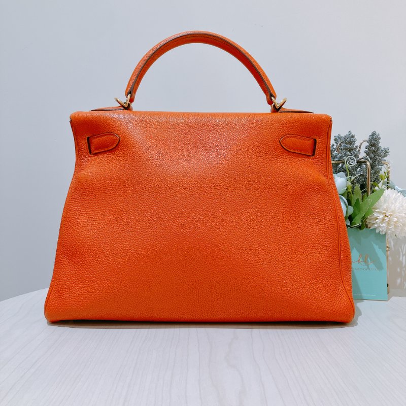 TK2002	  愛馬仕 橙色拼金 Hermes Kelly 32 Togo Orange X GHW #Square L-2