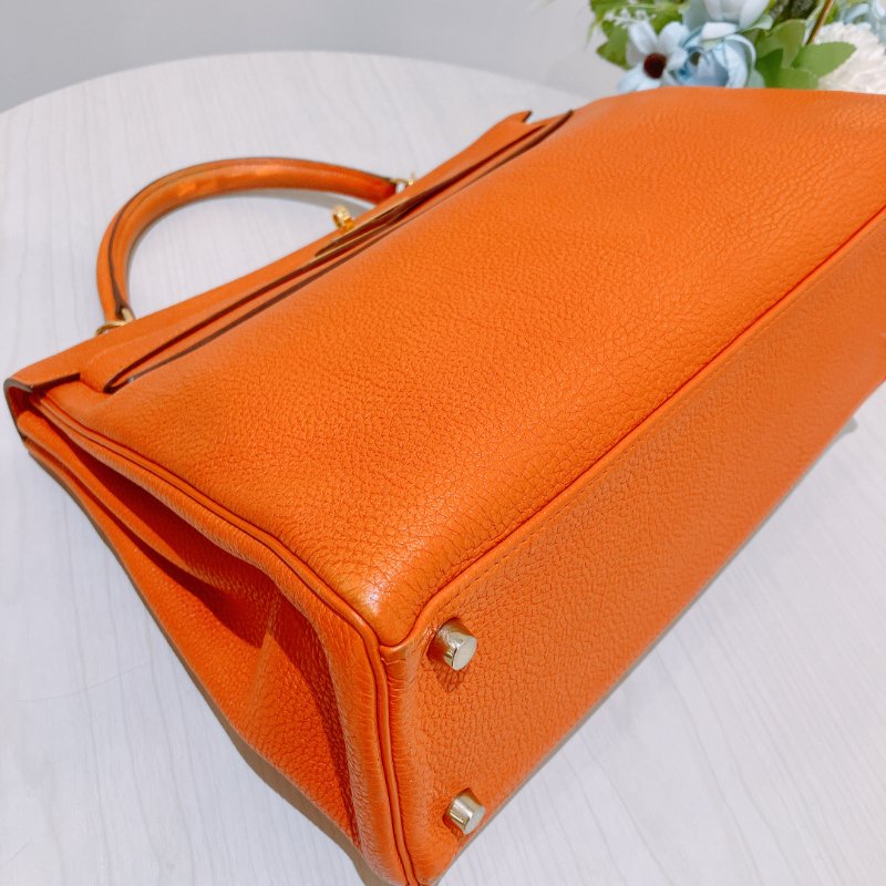 TK2002	  愛馬仕 橙色拼金 Hermes Kelly 32 Togo Orange X GHW #Square L-5