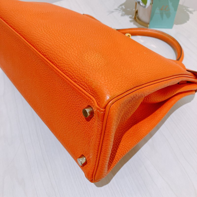 TK2002	  愛馬仕 橙色拼金 Hermes Kelly 32 Togo Orange X GHW #Square L-6