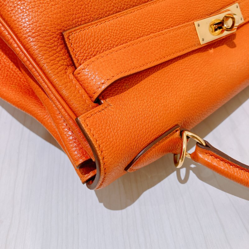 TK2002	  愛馬仕 橙色拼金 Hermes Kelly 32 Togo Orange X GHW #Square L-7