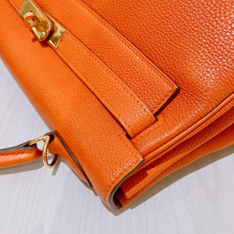 TK2002	  愛馬仕 橙色拼金 Hermes Kelly 32 Togo Orange X GHW #Square L-8