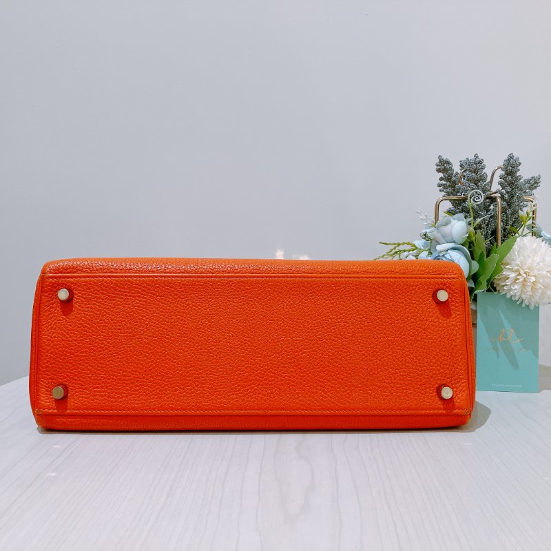 TK2002	  愛馬仕 橙色拼金 Hermes Kelly 32 Togo Orange X GHW #Square L-13