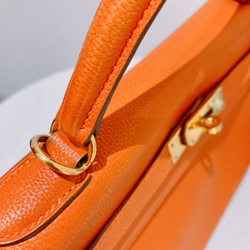 TK2002	  愛馬仕 橙色拼金 Hermes Kelly 32 Togo Orange X GHW #Square L-15