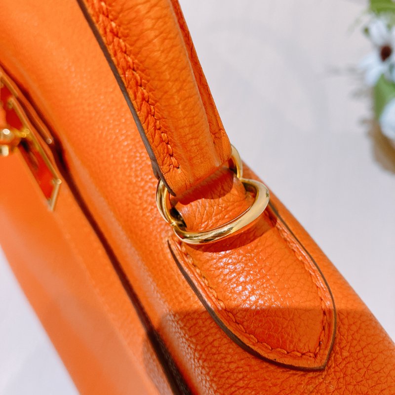 TK2002	  愛馬仕 橙色拼金 Hermes Kelly 32 Togo Orange X GHW #Square L-16