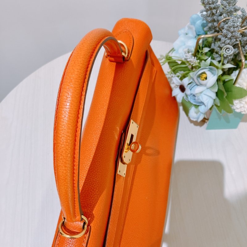 TK2002	  愛馬仕 橙色拼金 Hermes Kelly 32 Togo Orange X GHW #Square L-17