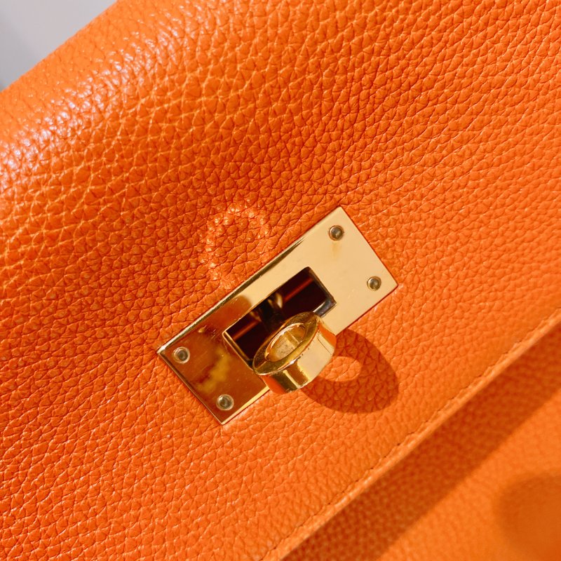 TK2002	  愛馬仕 橙色拼金 Hermes Kelly 32 Togo Orange X GHW #Square L-20