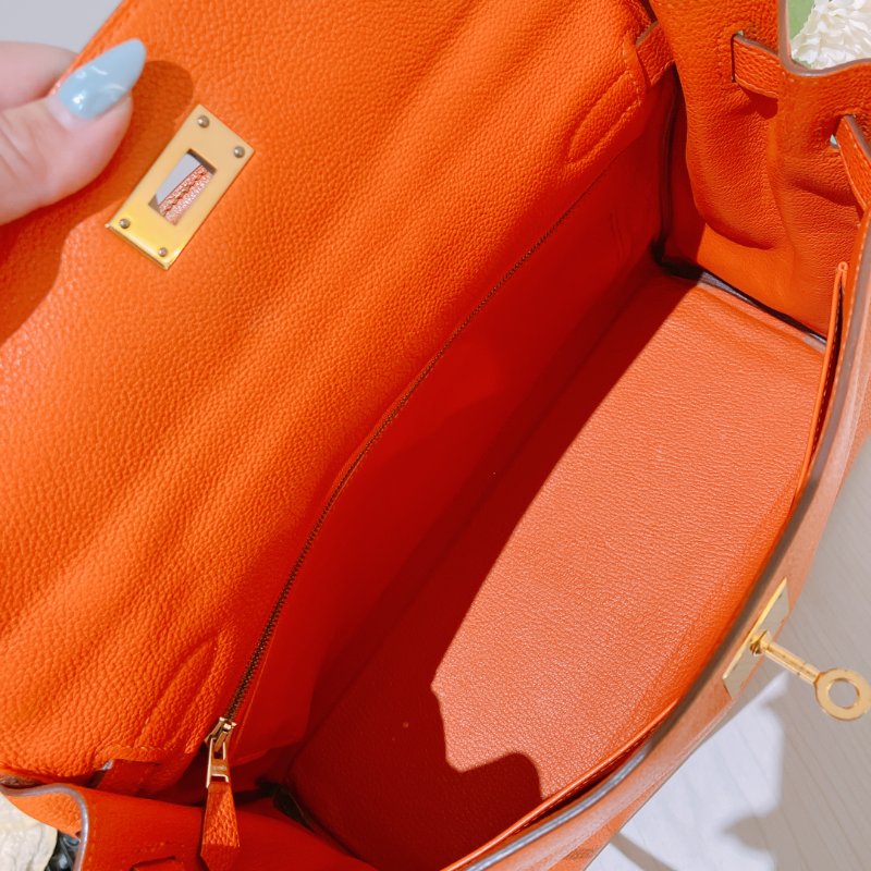 TK2002	  愛馬仕 橙色拼金 Hermes Kelly 32 Togo Orange X GHW #Square L-23