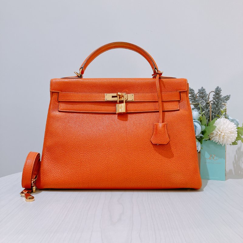 TK2002	  愛馬仕 橙色拼金 Hermes Kelly 32 Togo Orange X GHW #Square L-29