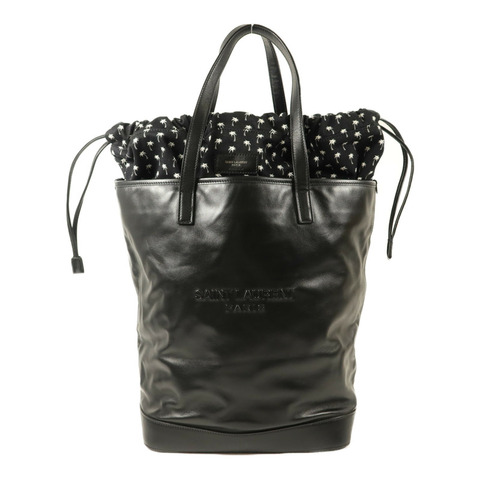 SAINT LAURENT 牛皮皮革/帆布Teddy Drawstring Tote Bag手挽袋