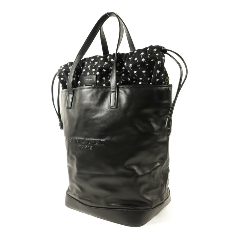 SAINT LAURENT 牛皮皮革/帆布Teddy Drawstring Tote Bag手挽袋-2