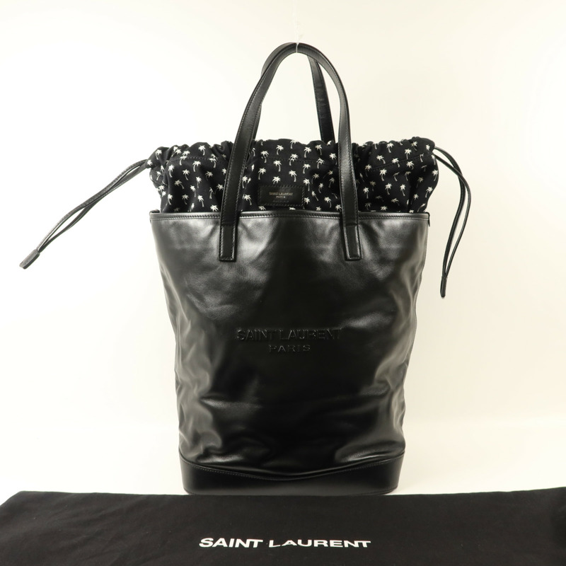 SAINT LAURENT 牛皮皮革/帆布Teddy Drawstring Tote Bag手挽袋-9