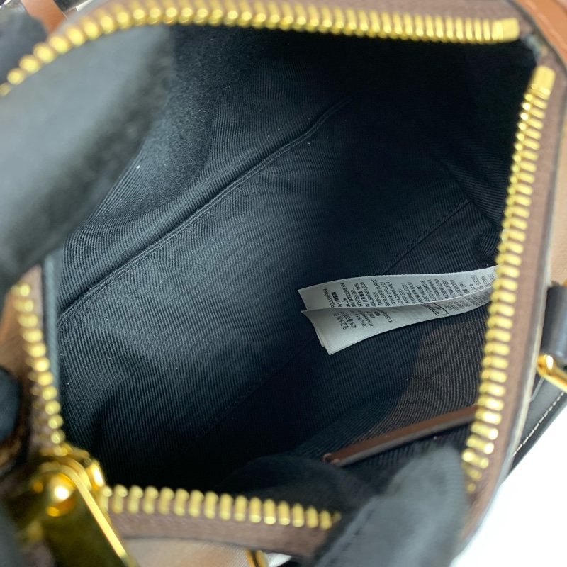 博柏利/Burberry 棕色格纹迷你保龄球包 可手提可斜背 配件：塵袋，長肩帶 20x12x12cm-7