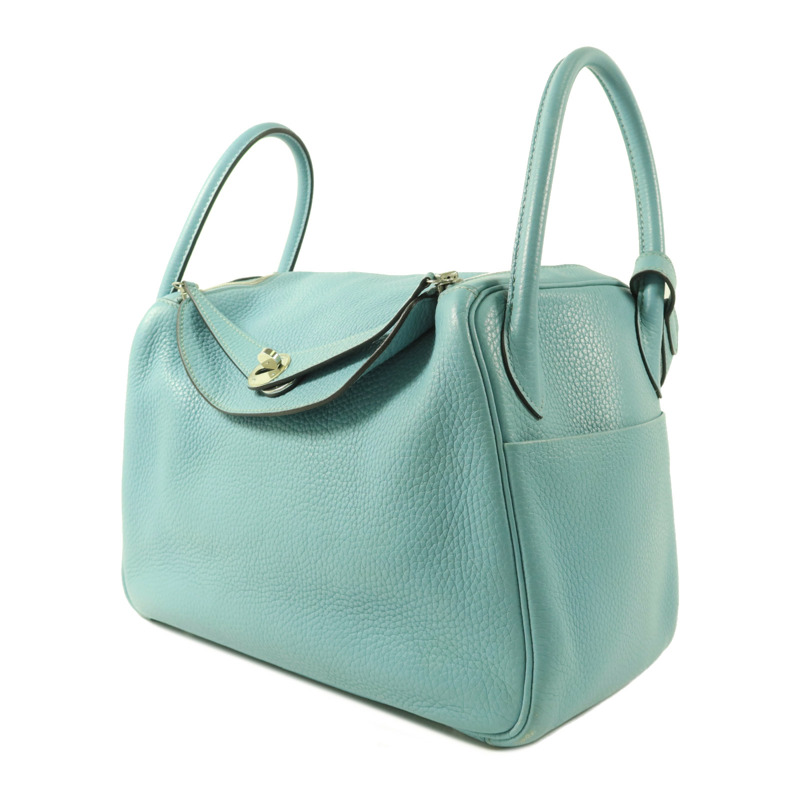 HERMES Clemence皮革Lindy 30手挽肩背兩用袋Bleu Atoll-2
