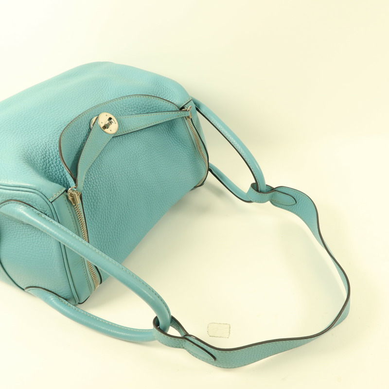 HERMES Clemence皮革Lindy 30手挽肩背兩用袋Bleu Atoll-7