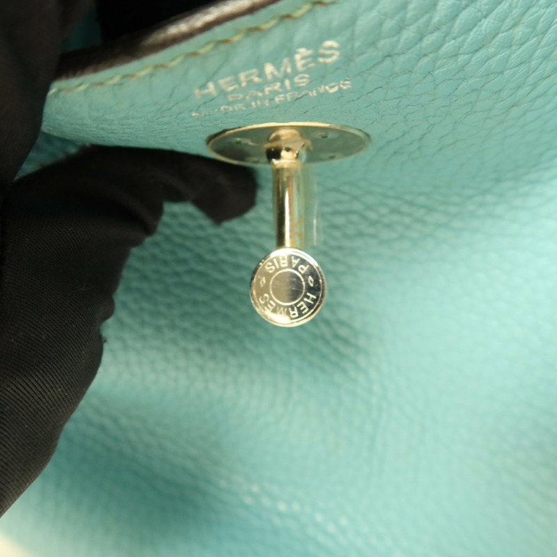 HERMES Clemence皮革Lindy 30手挽肩背兩用袋Bleu Atoll-10