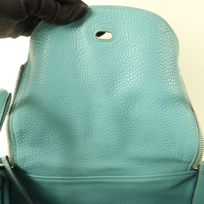 HERMES Clemence皮革Lindy 30手挽肩背兩用袋Bleu Atoll-11