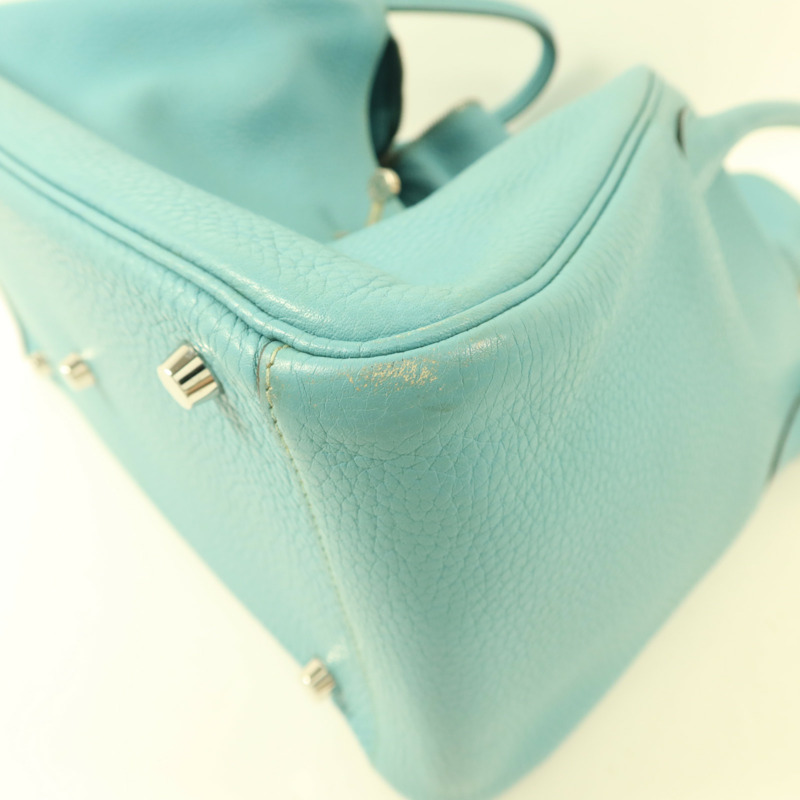 HERMES Clemence皮革Lindy 30手挽肩背兩用袋Bleu Atoll-12