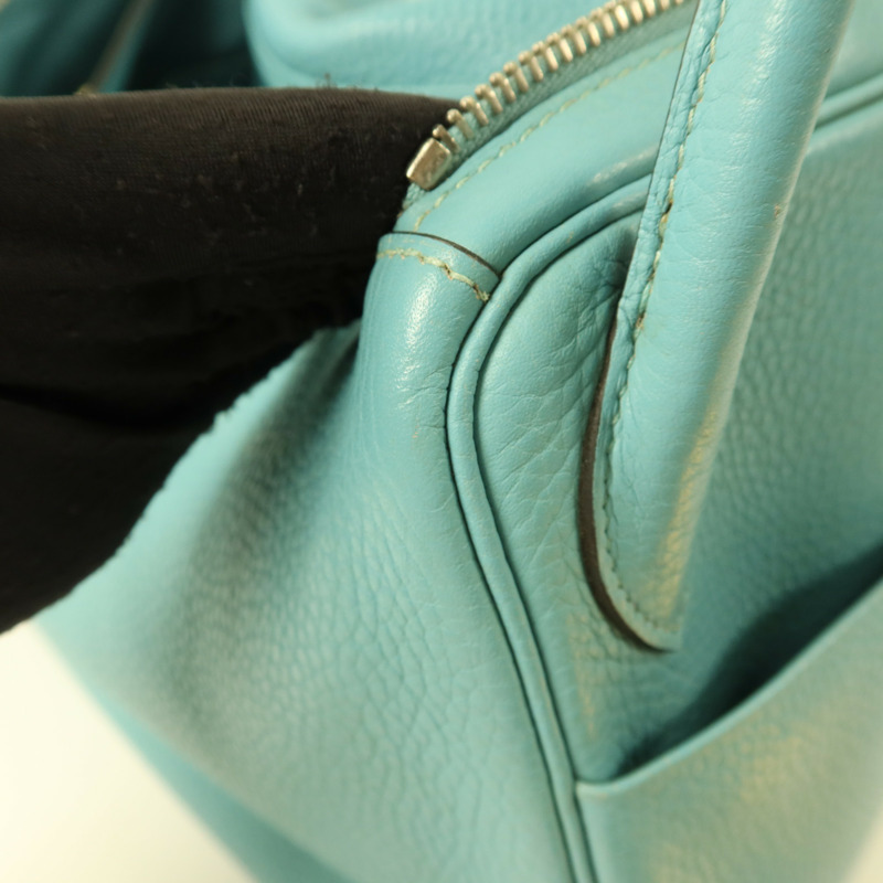 HERMES Clemence皮革Lindy 30手挽肩背兩用袋Bleu Atoll-18