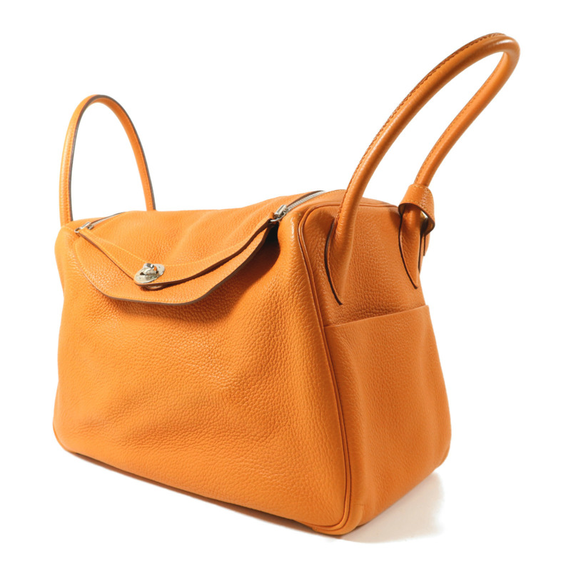 HERMES Clemence皮革Lindy 34手挽肩背兩用袋Orange/Jaune Ambre-2