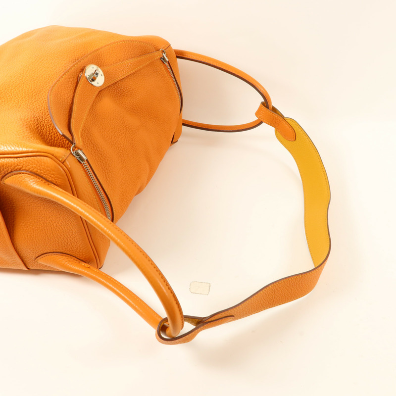 HERMES Clemence皮革Lindy 34手挽肩背兩用袋Orange/Jaune Ambre-7