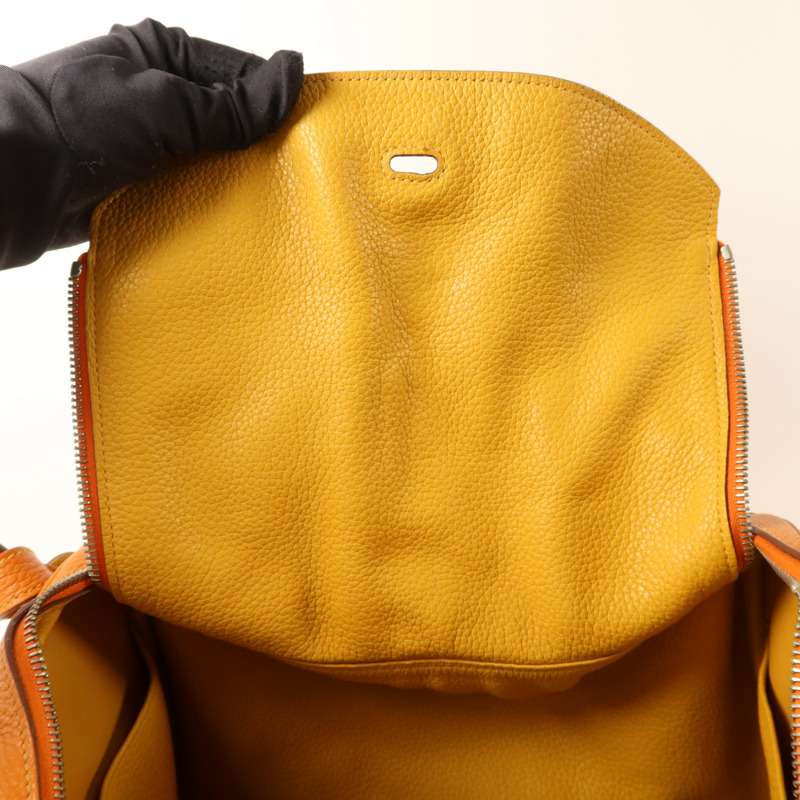 HERMES Clemence皮革Lindy 34手挽肩背兩用袋Orange/Jaune Ambre-10