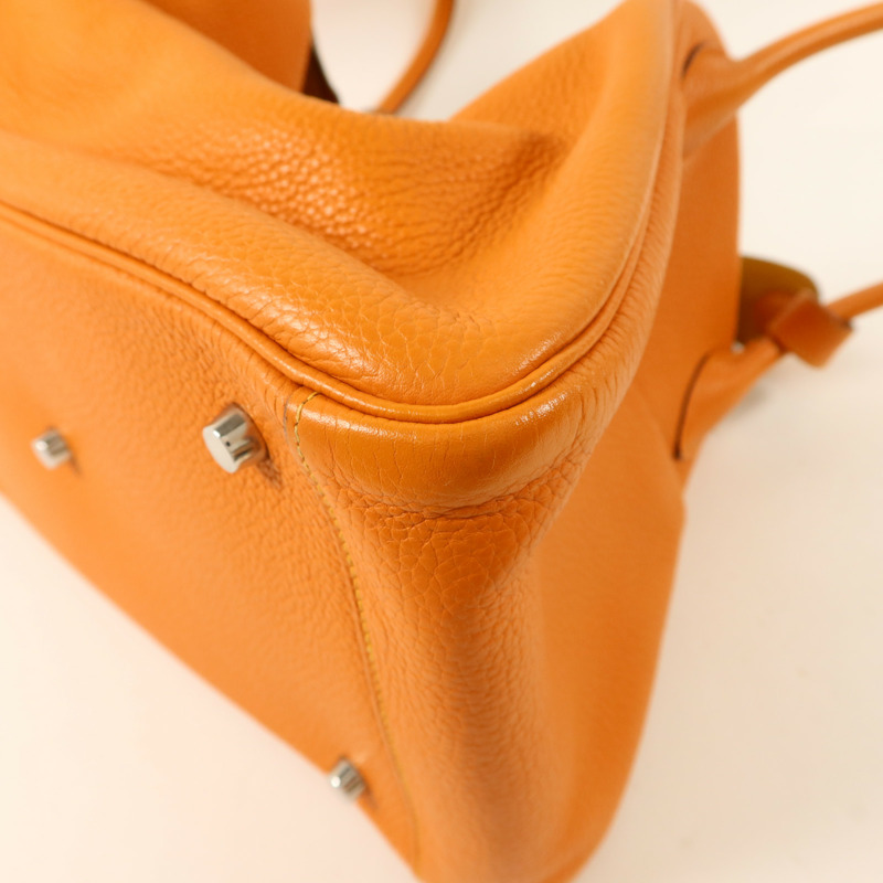 HERMES Clemence皮革Lindy 34手挽肩背兩用袋Orange/Jaune Ambre-11