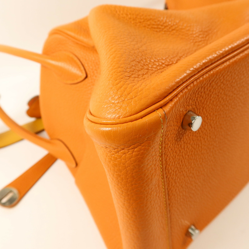 HERMES Clemence皮革Lindy 34手挽肩背兩用袋Orange/Jaune Ambre-12