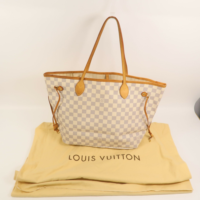 LOUIS VUITTON Damier Azur Neverfull MM金扣手挽袋-9