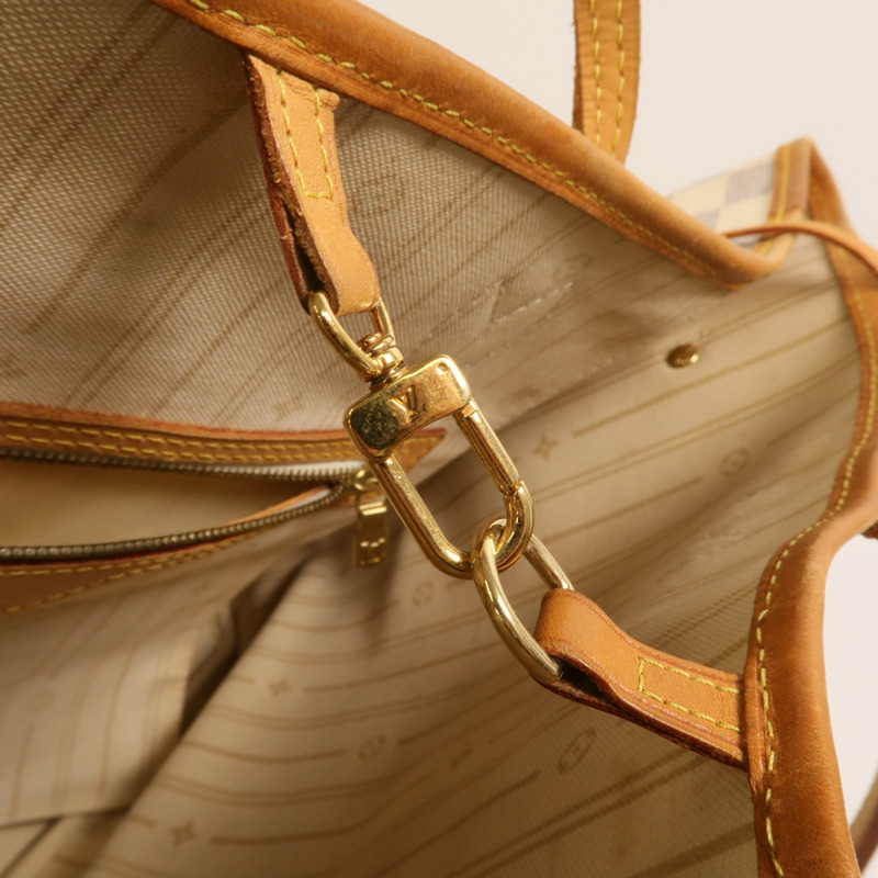 LOUIS VUITTON Damier Azur Neverfull MM金扣手挽袋-14