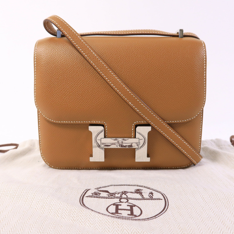 HERMES Epsom皮革Constance Mini肩背袋Gold-8