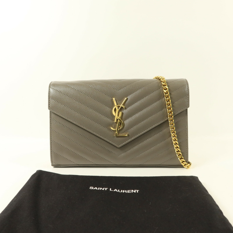 YVES SAINT LAURENT 牛皮皮革Cassandre Envelope鏈帶肩背袋-9