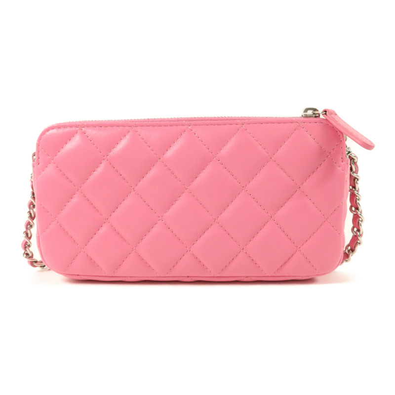 CHANEL 羊皮皮革Double Zip Clutch Wallet On Chain鏈帶肩背袋-1