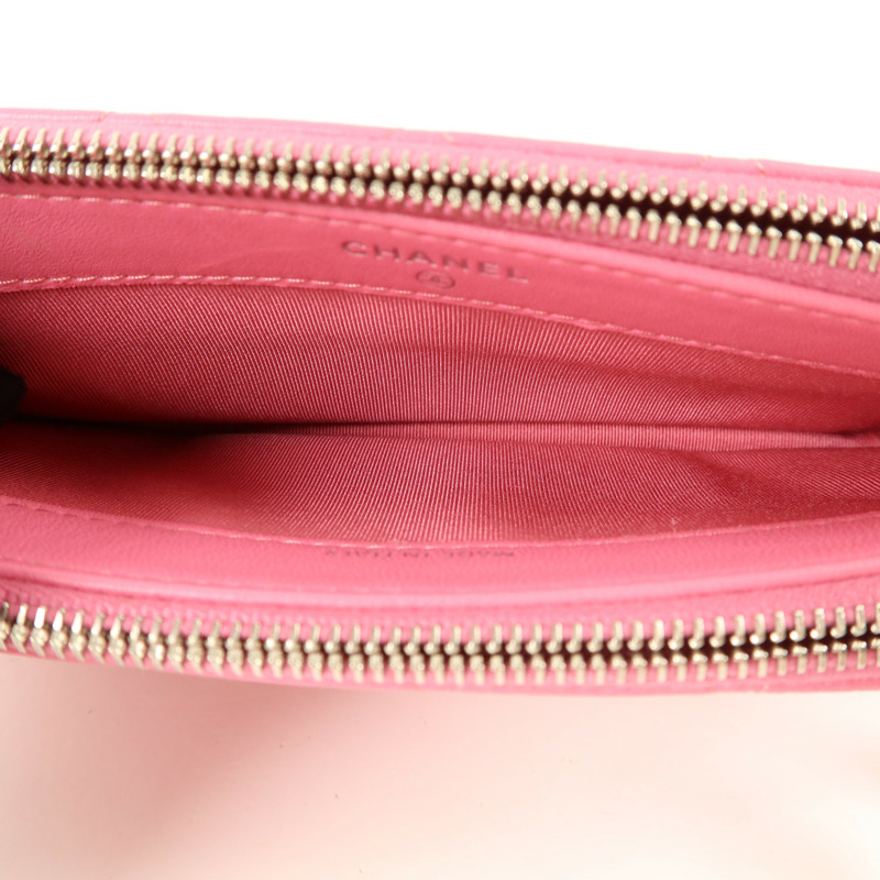 CHANEL 羊皮皮革Double Zip Clutch Wallet On Chain鏈帶肩背袋-4