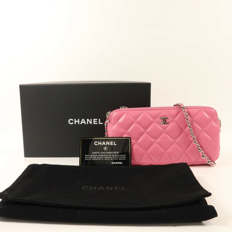 CHANEL 羊皮皮革Double Zip Clutch Wallet On Chain鏈帶肩背袋-10