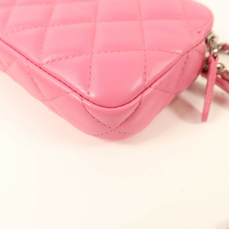 CHANEL 羊皮皮革Double Zip Clutch Wallet On Chain鏈帶肩背袋-12