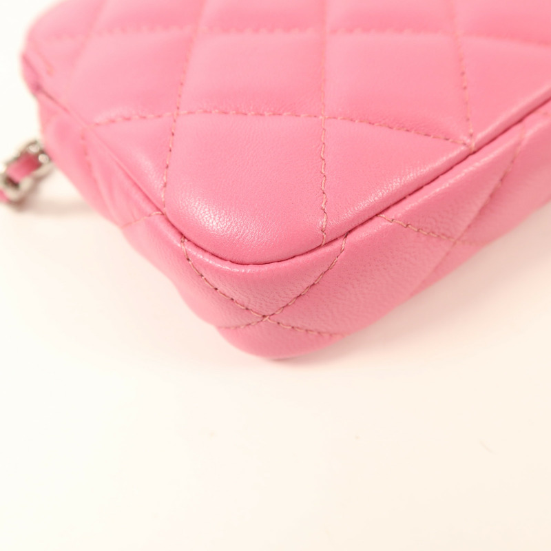 CHANEL 羊皮皮革Double Zip Clutch Wallet On Chain鏈帶肩背袋-13