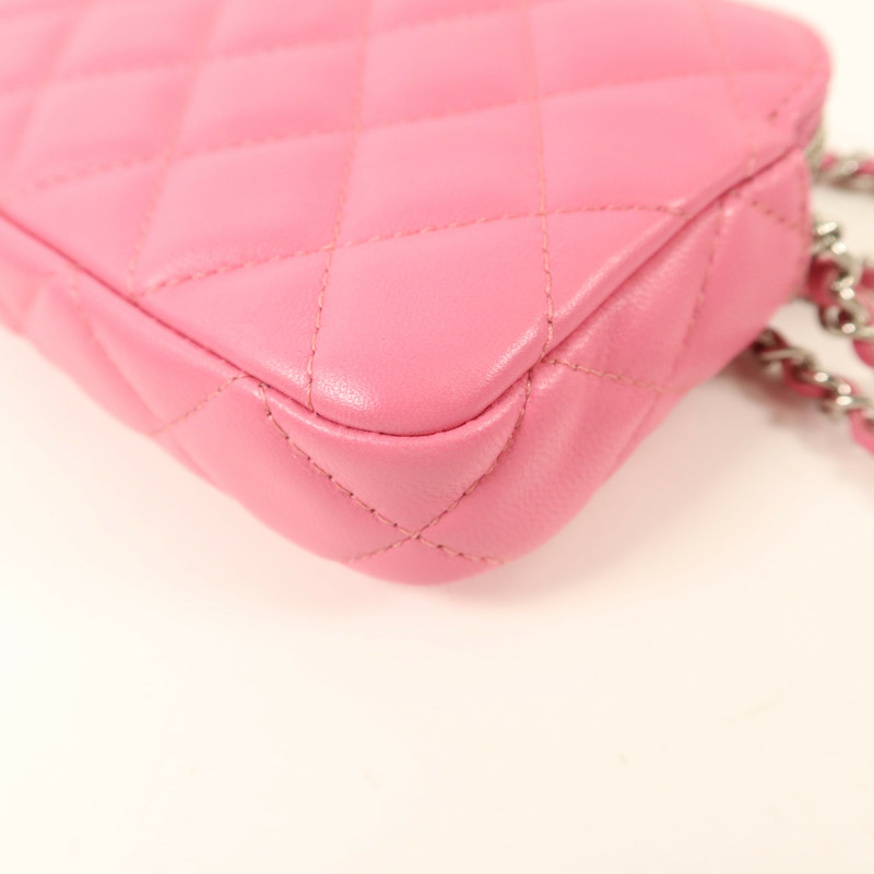 CHANEL 羊皮皮革Double Zip Clutch Wallet On Chain鏈帶肩背袋-14