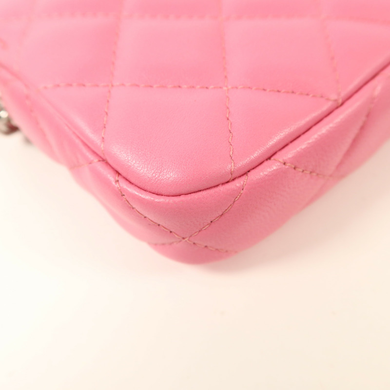 CHANEL 羊皮皮革Double Zip Clutch Wallet On Chain鏈帶肩背袋-15