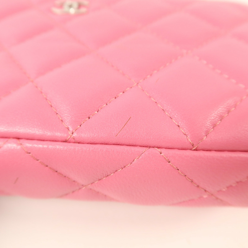 CHANEL 羊皮皮革Double Zip Clutch Wallet On Chain鏈帶肩背袋-17