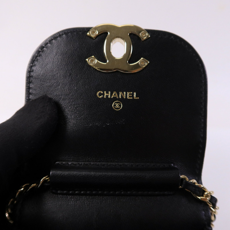 CHANEL 羊皮皮革Vanity Phone Holder鏈帶肩背袋-13