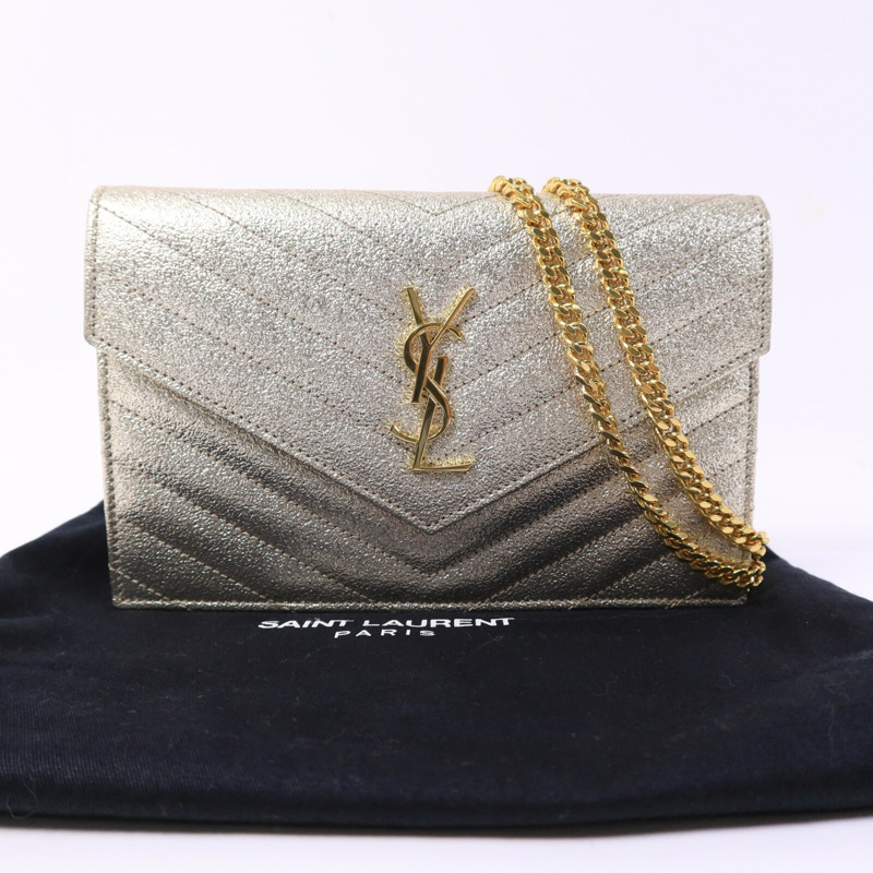 SAINT LAURENT 牛皮皮革Cassandra Envelopw Wallet On Chain肩背袋-9