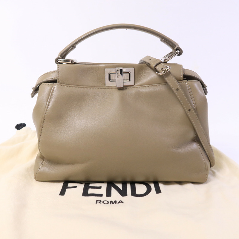 FENDI 牛皮皮革Peekaboo Mini手挽肩背兩用袋-11