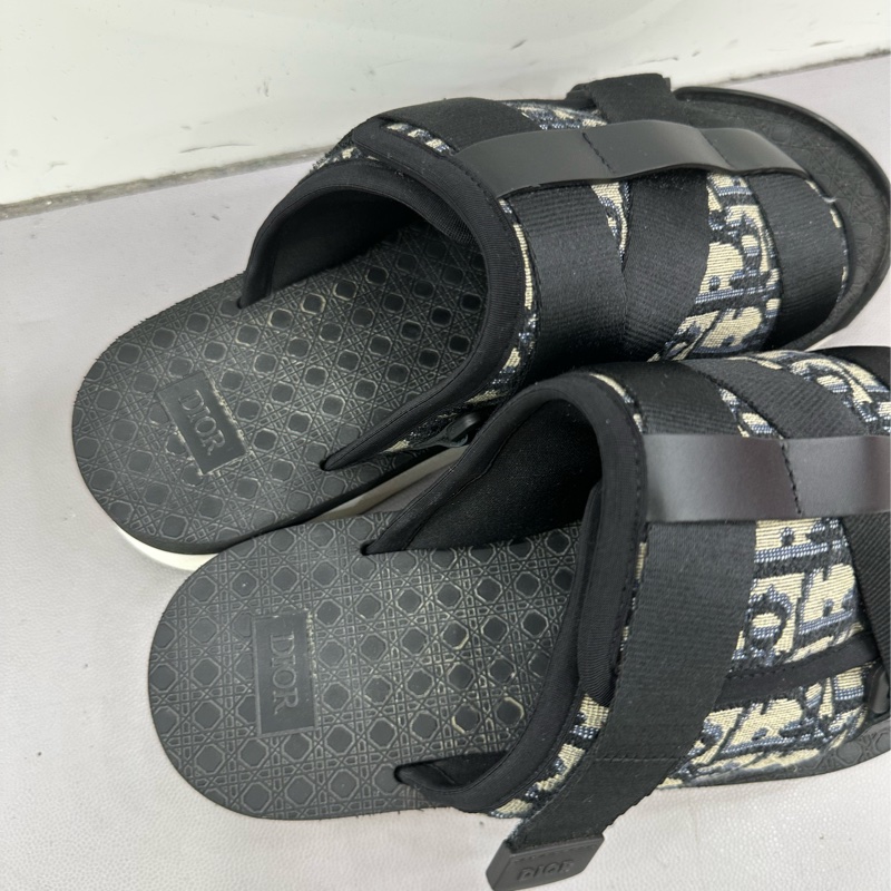DIOR迪奧 Alpha Oblique 印花 平跟 一字拖鞋 男款 黑色，40碼-2